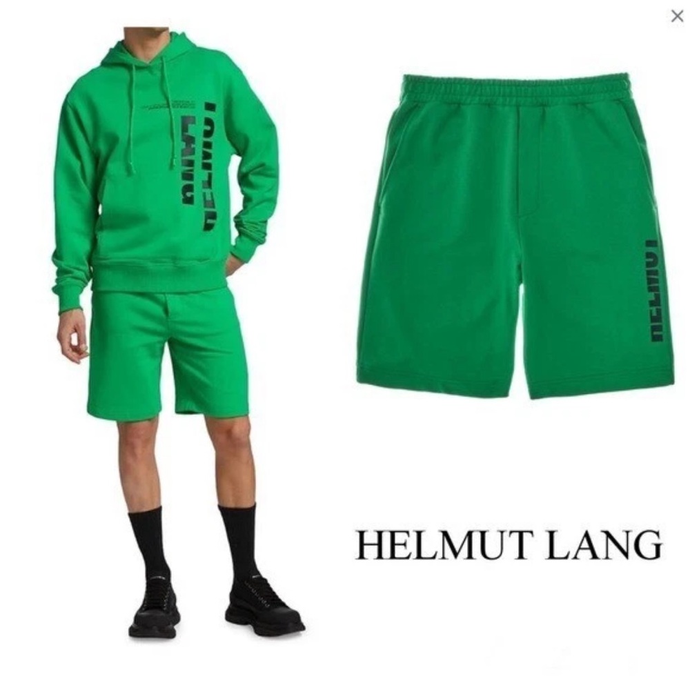 New! Helmut Lang Logo Corron Lounge Sweat Shorts in Peppermint Green